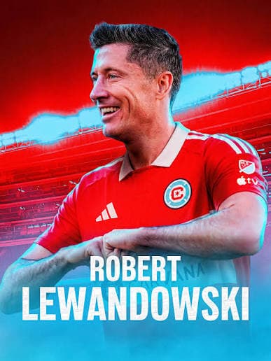 Robert Lewandowski na tle stadionu